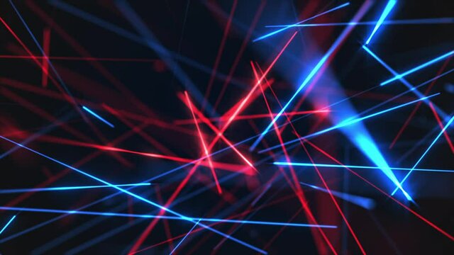 Fast moving flashing red and blue laser beams technology motion background animation. Full HD and a seamless loop.