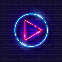 Play neon icon. Music glowing sign. Music concept. Vector illustration for Sound recording studio design, advertising, signboards, vocal studio.