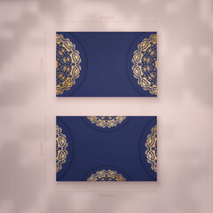 Dark blue business card with antique gold ornaments for your personality.