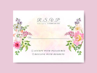 beautiful flower and leaves watercolor wedding invitation template