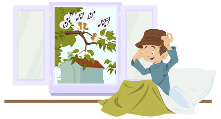 Little boy woke up. Illustration for internet and mobile website.