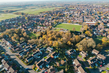 Aerial Houses Residential British England Drone Above View Summer Blue Sky Estate Agent.