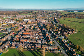 Aerial Houses Residential British England Drone Above View Summer Blue Sky Estate Agent.