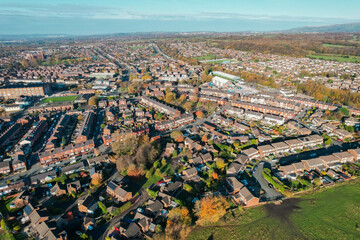 Aerial Houses Residential British England Drone Above View Summer Blue Sky Estate Agent.