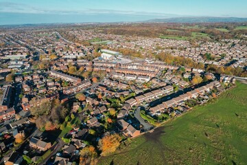 Aerial Houses Residential British England Drone Above View Summer Blue Sky Estate Agent.