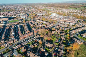 Aerial Houses Residential British England Drone Above View Summer Blue Sky Estate Agent.