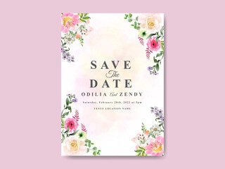 beautiful flower and leaves watercolor wedding invitation template