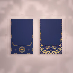 Dark blue business card with vintage gold pattern for your business.