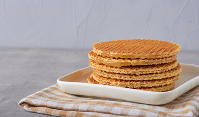 stack of dutch waffles stroopwafel syrup waffle caramel waffle