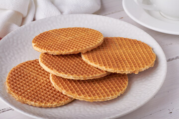 dutch waffles stroopwafel syrup waffle caramel waffle on white background