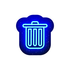 Neon blue trash can icon type. Midnight blue. Trash can icon with lid with neon. Realistic neon icon. It has mask area on White Background.