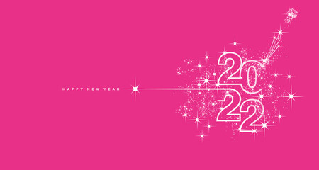 New Year 2022 line design typography fireworks champagne white leni pink background vector greeting card