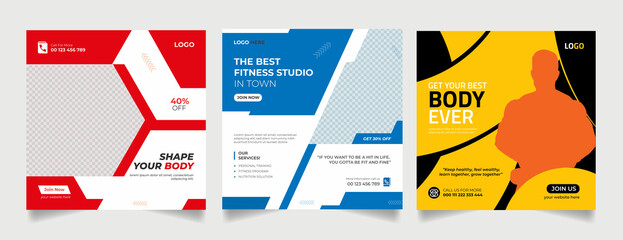gym fitness social media banner design template collection