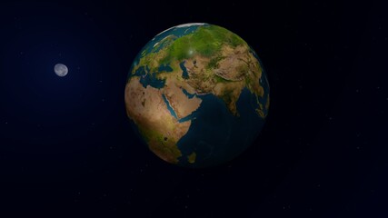 Fototapeta na wymiar 8k Ultra HD 7640x4320. Panoramic view of earth, sun, star and galaxy. Sunrise over planet Earth, view from space. 3d rendering. 
