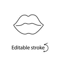 Woman lips outline icon. Sex shop logotype. Beauty shop sign. Editable stroke. Isolated vector stock illustration