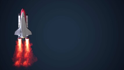 Space shuttle on dark isolated background. Wallpaper with the rocket. 3d rendering.
