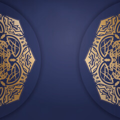 Presentable business card in dark blue color with mandala gold ornament for your contacts.