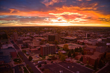 Aerial View of a Sunrise over Downtown Cheyenne, Wyoming