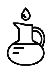 Olive products flat line icon. Fresh tree fetuses and olive oil in bottles and jugs. Outline sign for mobile concept and web design, store
