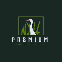 Egret logo design with Natural view and frame, Minimal Buke logo design luxury