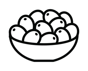 Olive products flat line icon. Fresh tree fetuses and olive oil in bottles and jugs. Outline sign for mobile concept and web design, store