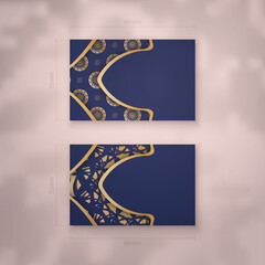 Presentable business card in dark blue with abstract gold pattern for your brand.