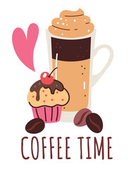 Coffee time with cupcake design element isolated vector flat illustration
