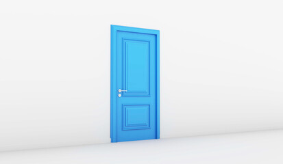 4K Ultra Hd. Blue door on white background. Valentine day concept. 3D rendering