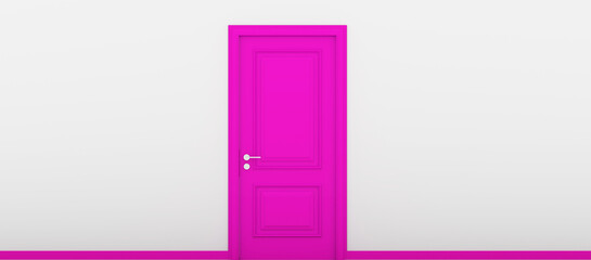 4K Ultra Hd. Pink door on white background. Valentine day concept. 3D rendering
