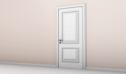 4K Ultra Hd. White door on white background. Valentine day concept. 3D rendering
