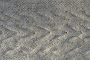 White woolen knitted pattern. Knitting therapy. Natural sheep wool is the material of the future.