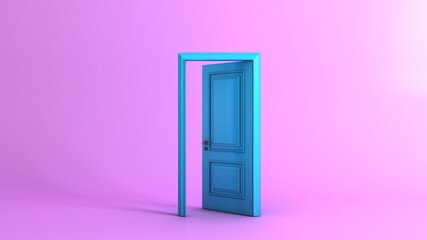 Creative minimal style design. three open doors on pastel pink background. 3d rendering
