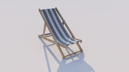 One striped beach chair, isolated on white.
