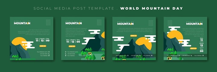 Set of social media post template with mountain green environment design. International mountain day template design.