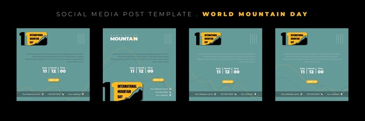 Obraz premium Set of social media post template with typography logo design of international mountain day. International mountain day template design.