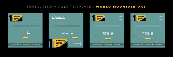 Set of social media post template with typography logo design of international mountain day. International mountain day template design.