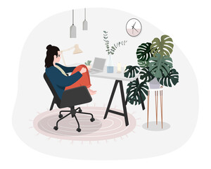 Freelance people work in comfortable conditions vector flat illustration. Freelancer character working from home or beach at relaxed pace, convenient workplace. Man and woman self employed concept