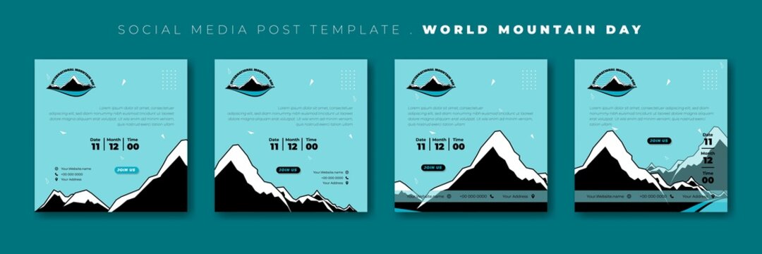 Set of social media post template with blue sky and black mountain background design. International mountain day template design.