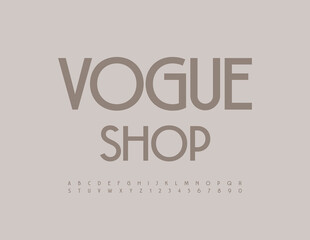 Vector modern Emblem Vogue Shop. Elegant stylish Font. Luxury Alphabet Letters and Numbers set