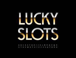 Naklejka na ściany i meble Vector premium banner Lucky Slots with elegant Alphabet Letters and Numbers. Gold glossy Font