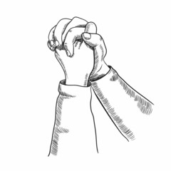Praying hands isolated on a white background. Vector stock illustration of hands during prayer. Hand drawn image.