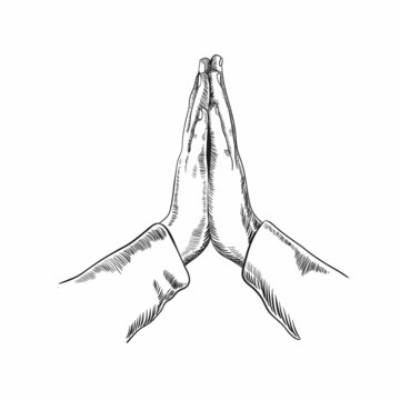 Praying hands isolated on a white background. Vector stock illustration of hands during prayer. Hand drawn image.