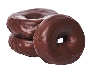  Stack of chocolate doughnuts isolated on a white background
