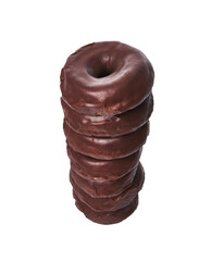  Stack of chocolate doughnuts isolated on a white background