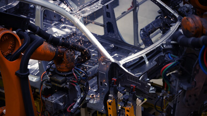 Factory, car manufacturing, innovative robotic welding line