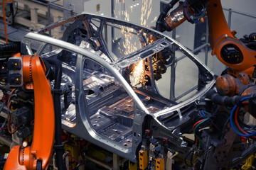 Factory, car manufacturing, innovative robotic welding line