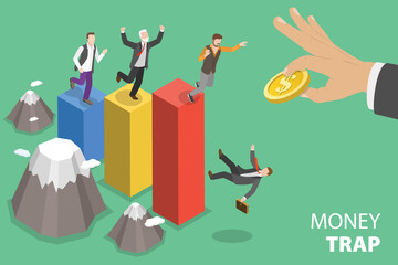 3D Isometric Flat Vector Conceptual Illustration of Money Trap, Greed in the Business World