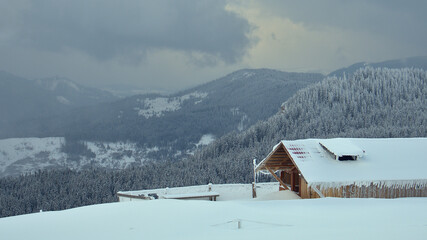 Cottage in snow storm