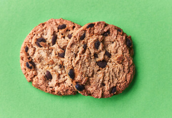  Delicious chocolate cookies on a green background
