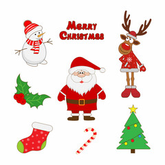 Big Christmas set. Santa Claus, deer, snowman, tree